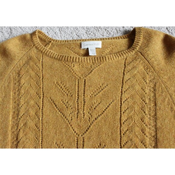 Garnet Hill - Women's 100% Cashmere Pointelle Crewneck in Mustard Yellow, Large - Picture 3 of 9